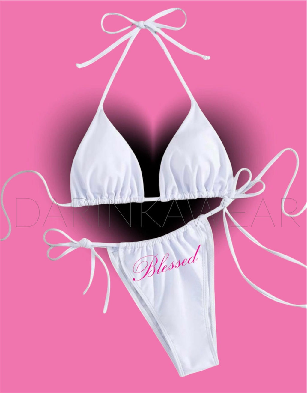 Pink Cross Bikini Set | Blessed White Gothic Swimsuit | Y2K Alt Bikini