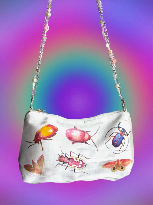 Bug Print Y2K Bag – Kawaii Insect Purse with Gemstone Strap – Double-Sided Print