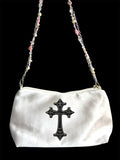 Y2K Gothic Cross Shoulder Bag – Satin Purse with Handmade Beaded Strap