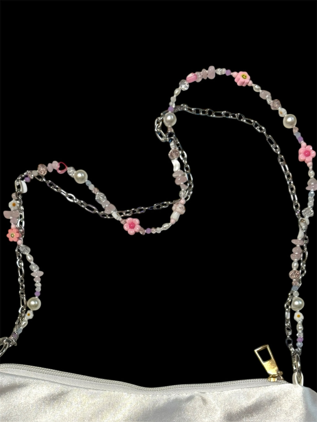 Y2K Gothic Cross Shoulder Bag – Satin Purse with Handmade Beaded Strap