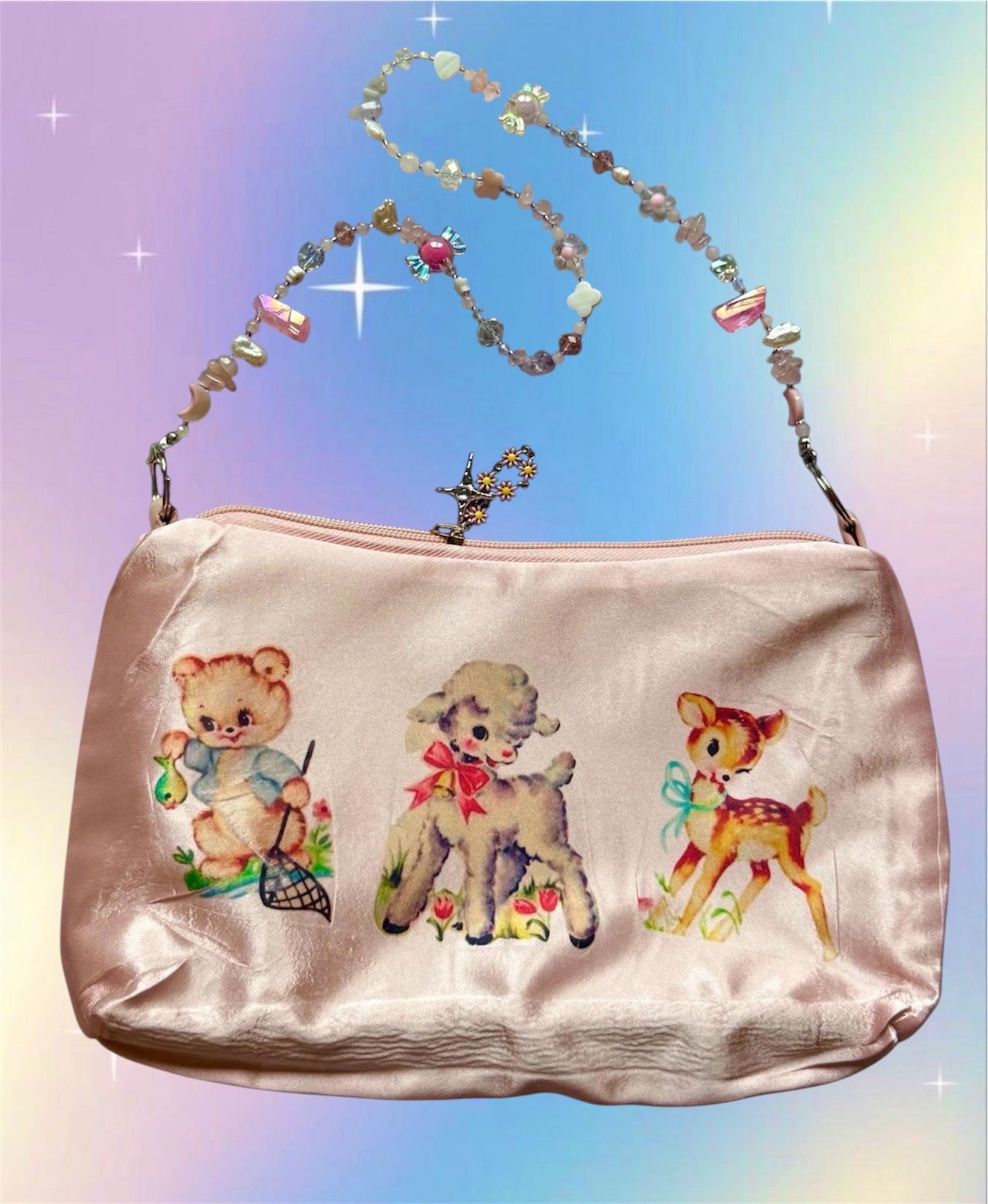 Vintage Babycore Bag with Gemstone Strap – Handmade Y2K Fairycore Purse