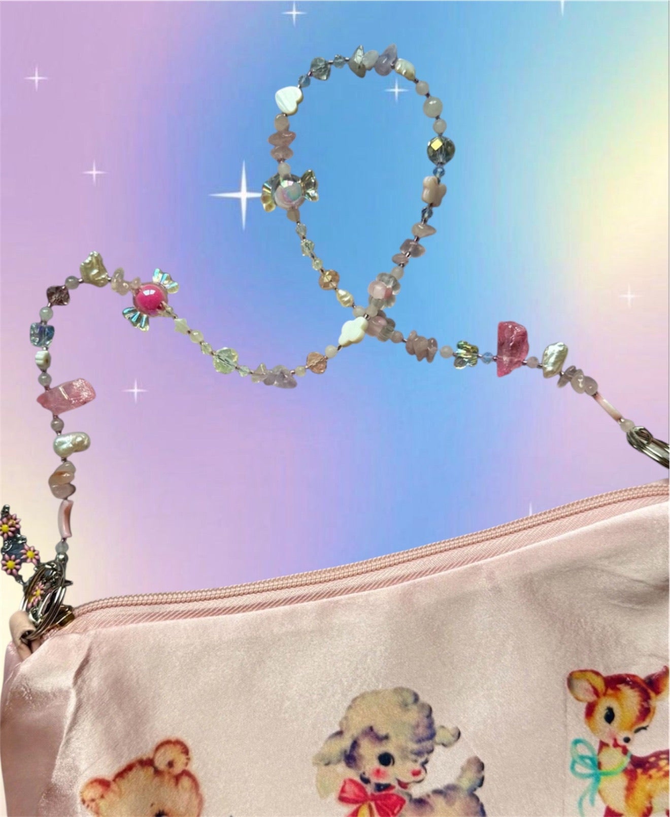 Vintage Babycore Bag with Gemstone Strap – Handmade Y2K Fairycore Purse