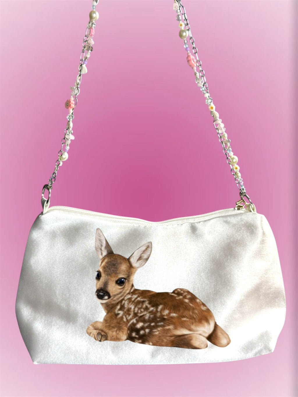 Baby Deer Bag | Y2K Satin Shoulder Bag | Coquette Animal Purse | Vintage Kawaii Aesthetic Handbag