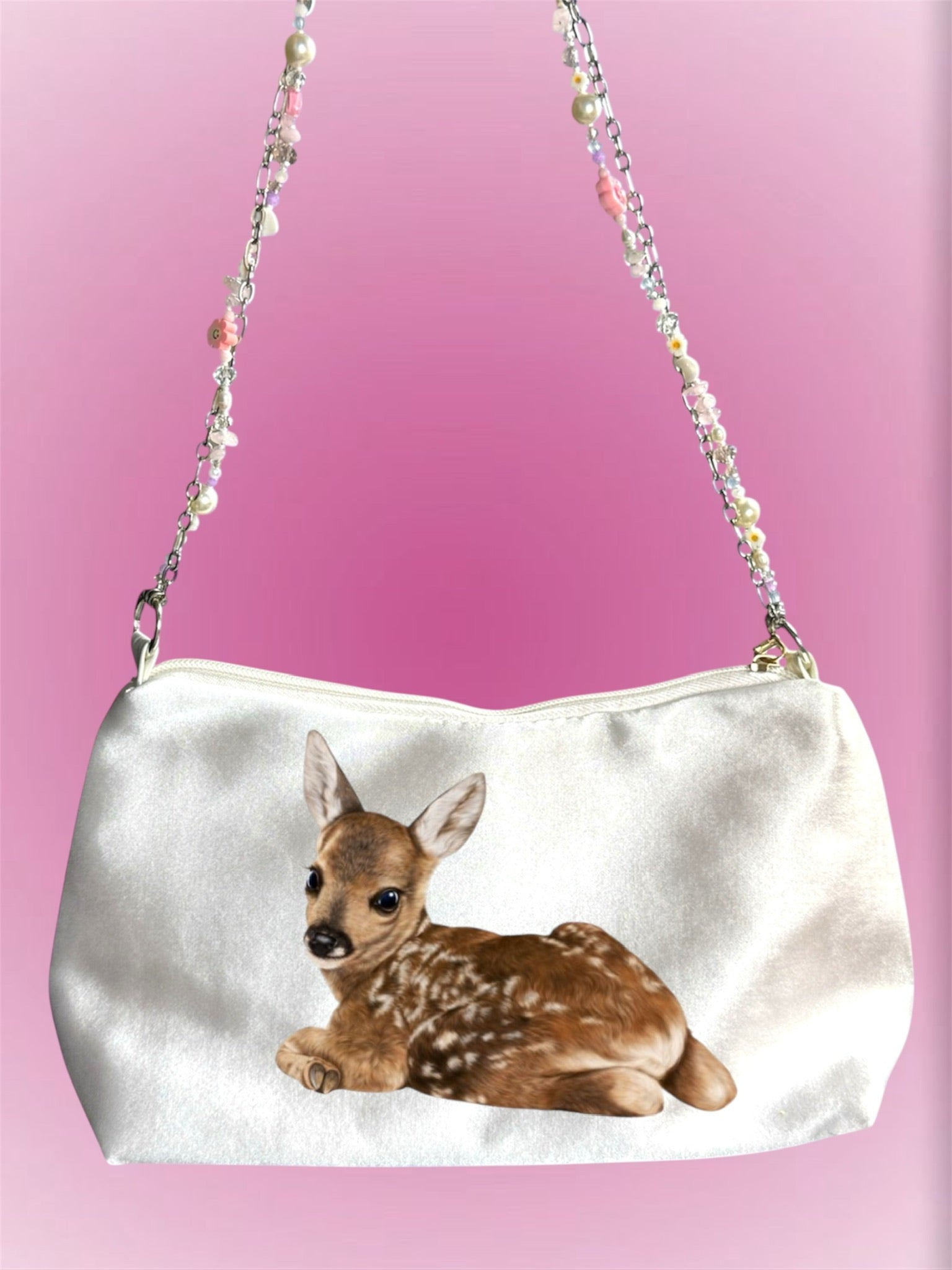Baby Deer Bag | Y2K Satin Shoulder Bag | Coquette Animal Purse | Vintage Kawaii Aesthetic Handbag
