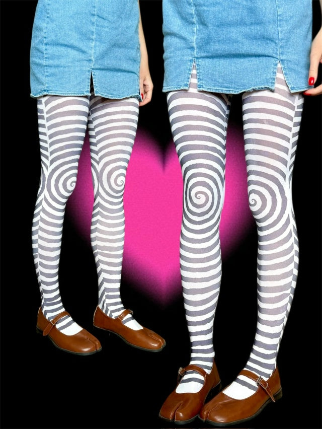 Spiral Striped Tights – Minimal Y2K Optical Illusion Pantyhose