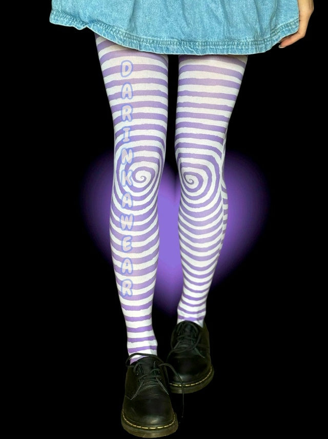 Lavender Spiral Striped Tights – Pastel Y2K Illusion Pantyhose