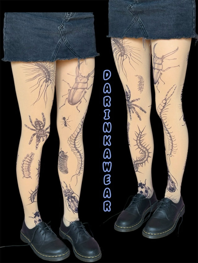 Insect Tattoo Tights – Dark Art Gothic Statement Pantyhose