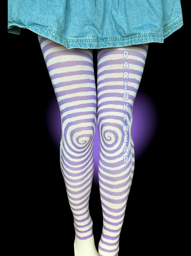 Lavender Spiral Striped Tights – Pastel Y2K Illusion Pantyhose