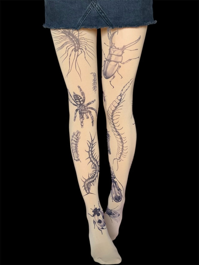Insect Tattoo Tights – Dark Art Gothic Statement Pantyhose