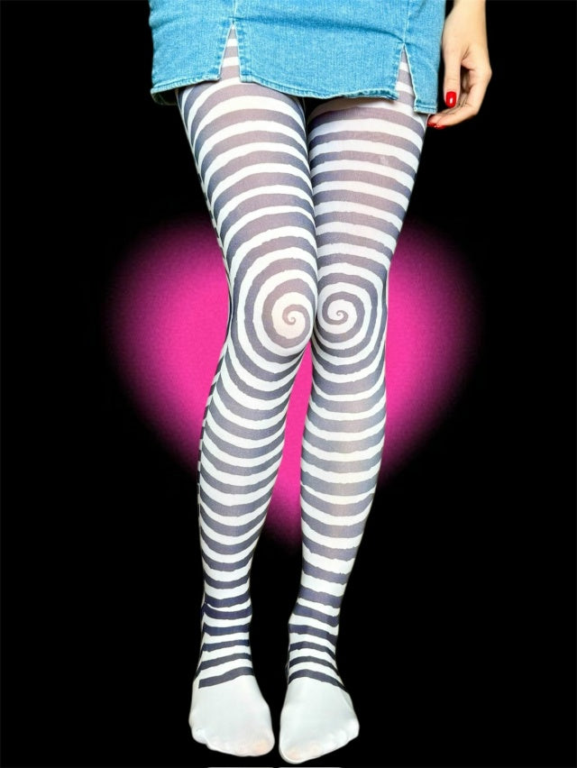 Spiral Striped Tights – Minimal Y2K Optical Illusion Pantyhose