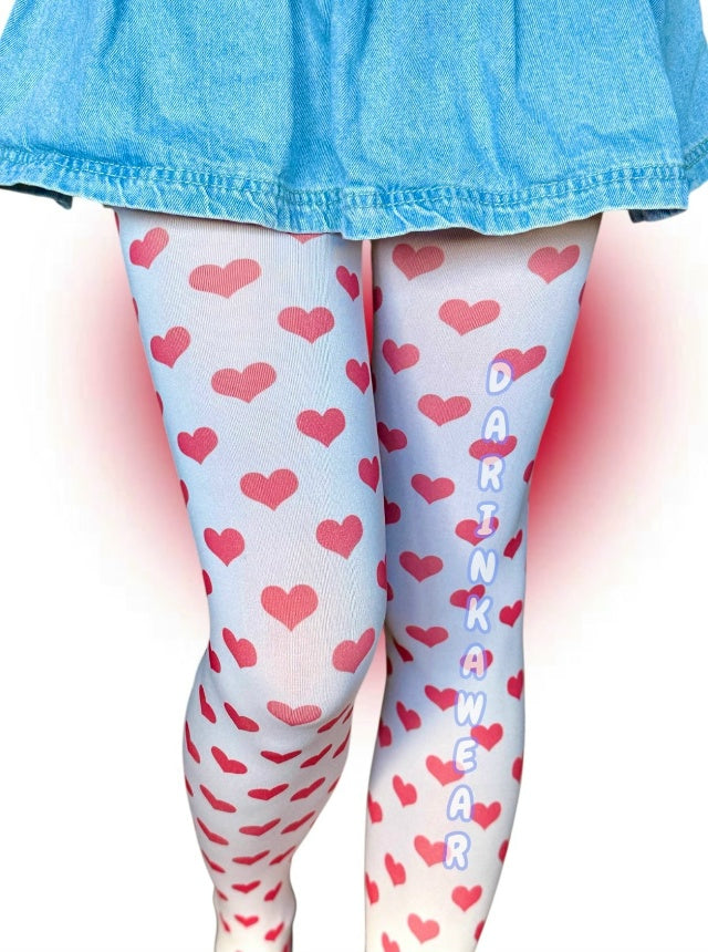 Heart Print Tights – Personalized Y2K Valentine Aesthetic Pantyhose