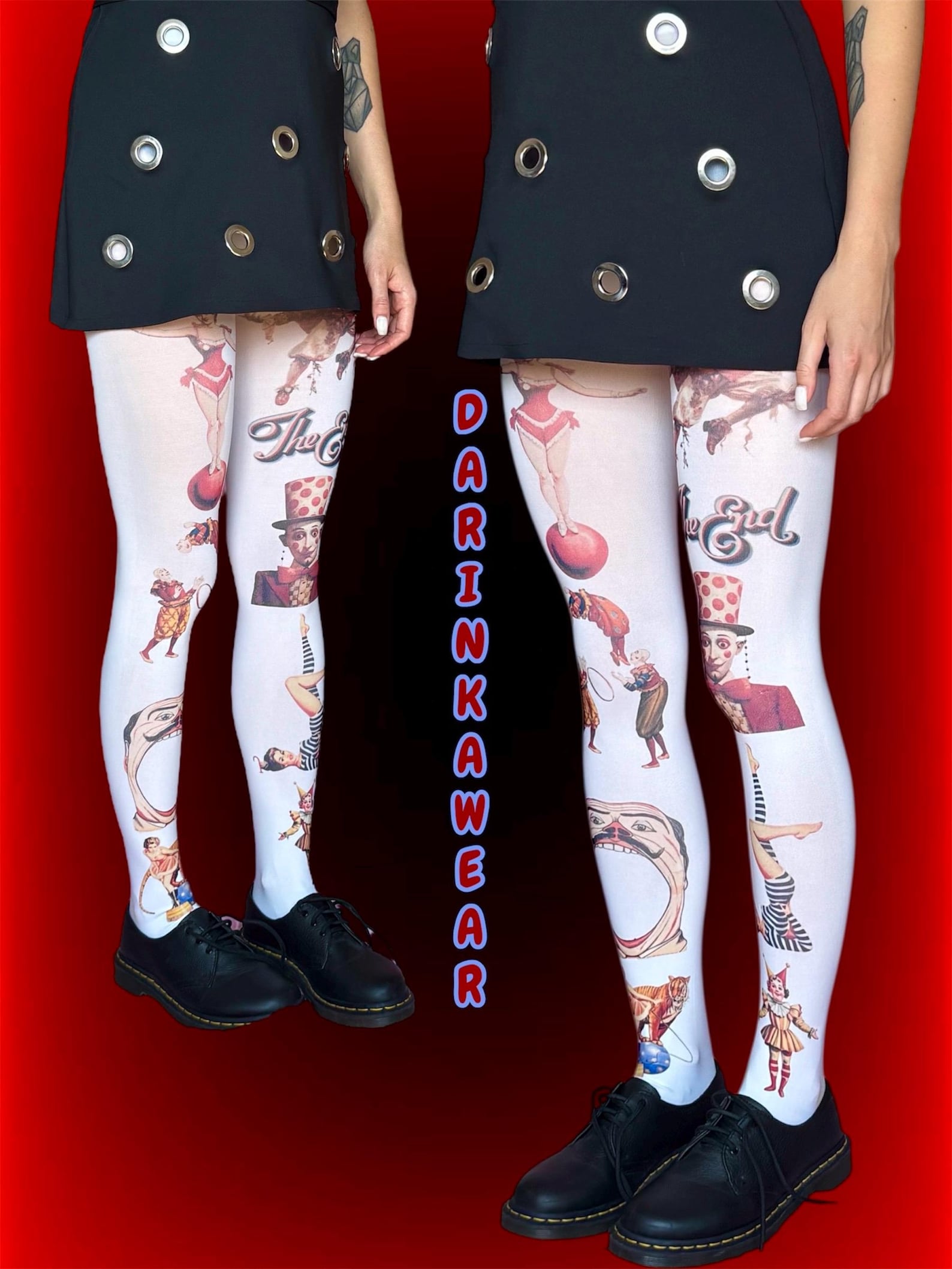 Vintage Circus Art Tights – Surreal Freak Show Y2K Pantyhose