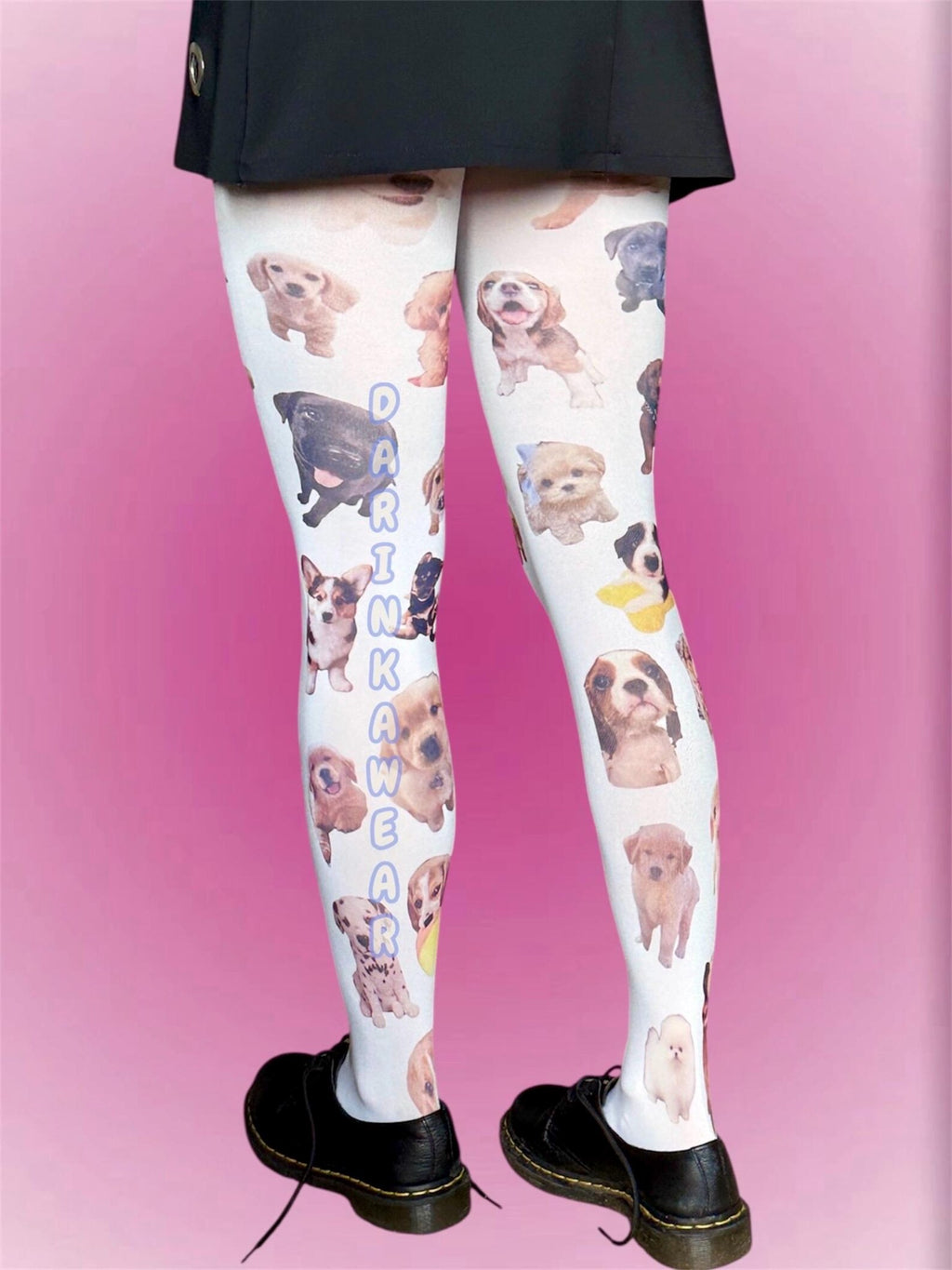 Puppy Print Tights — White Cute Dog Collage Tights