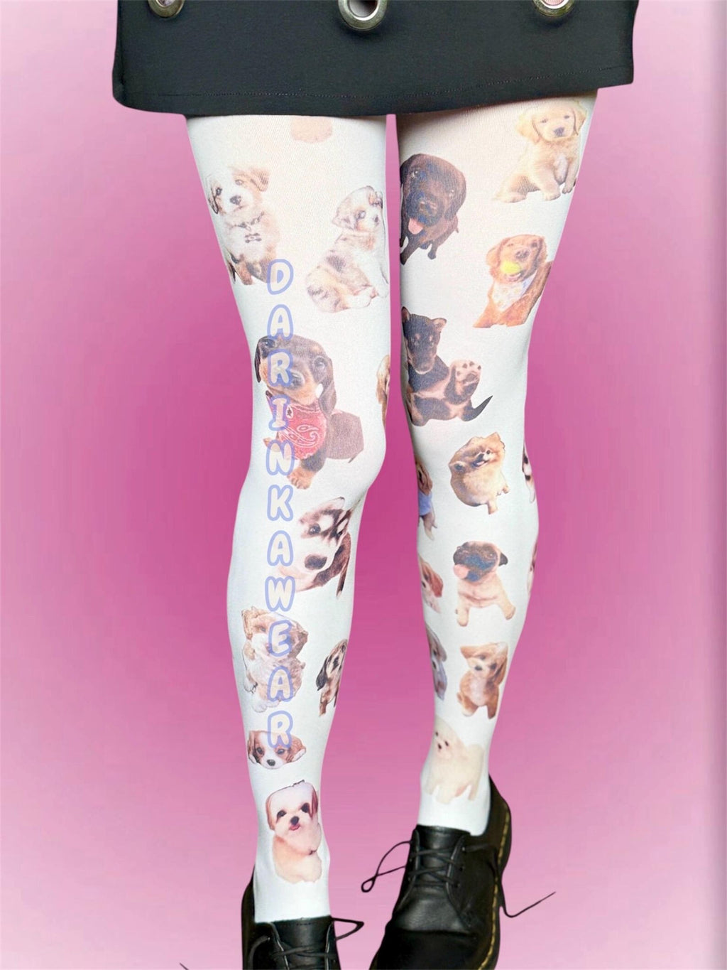 Puppy Print Tights — White Cute Dog Collage Tights