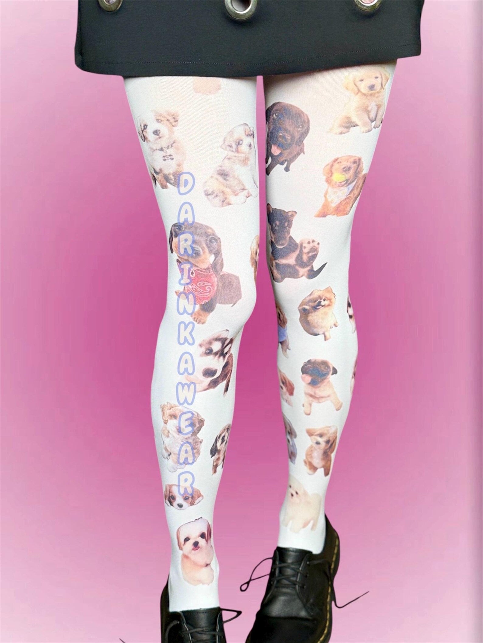 Puppy Print Tights — White Cute Dog Collage Tights