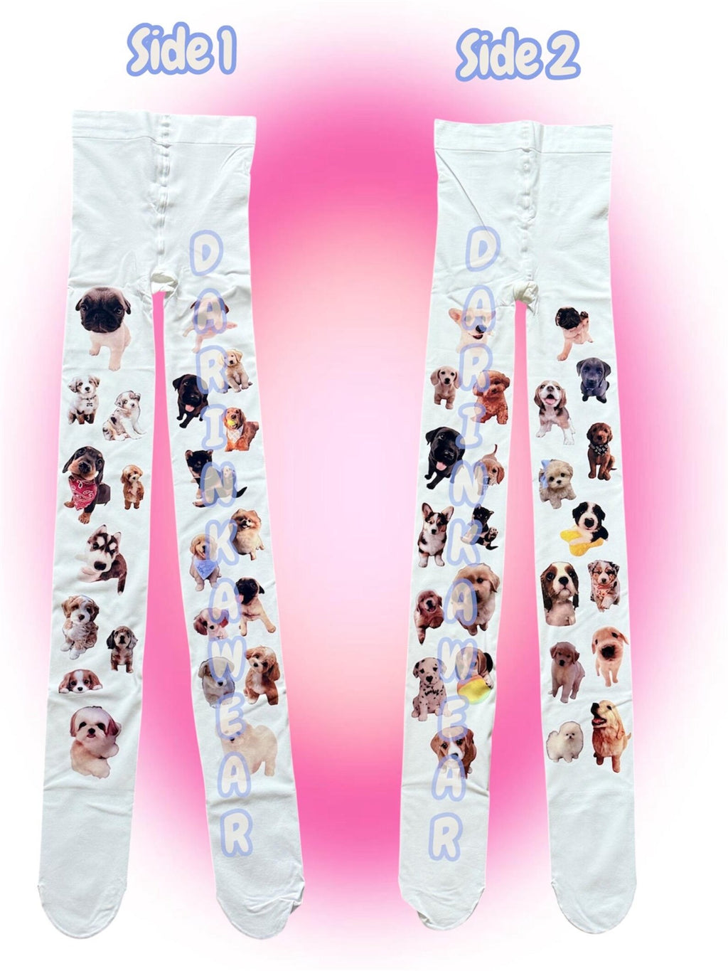 Puppy Print Tights — White Cute Dog Collage Tights