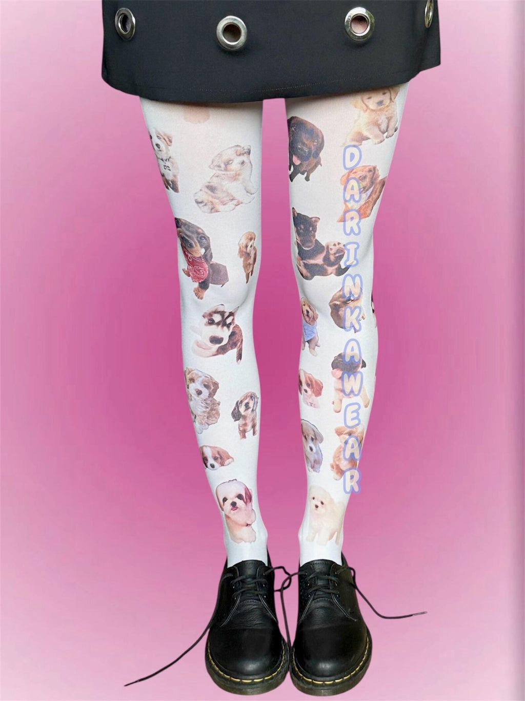 Puppy Print Tights — White Cute Dog Collage Tights