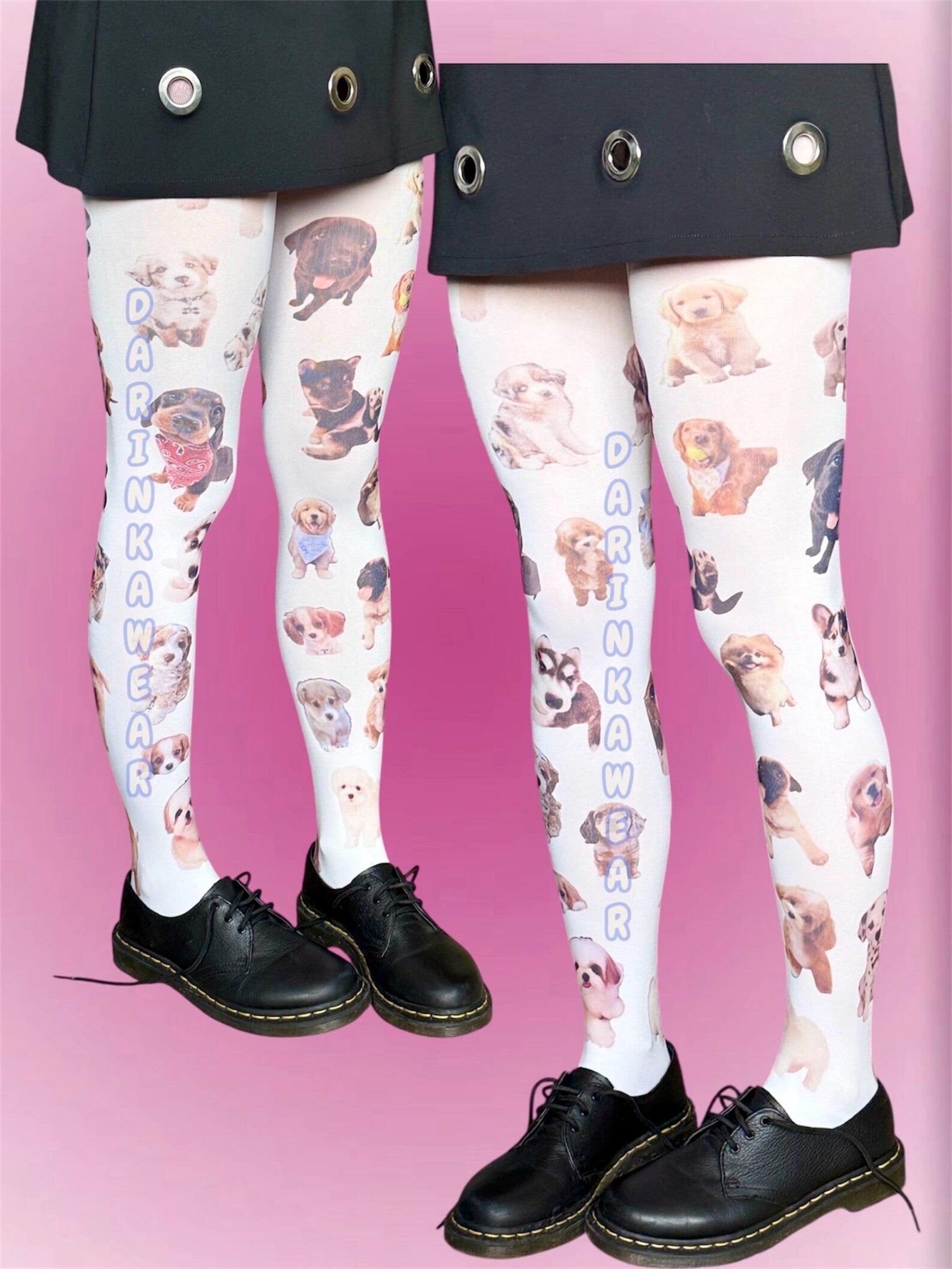 Puppy Print Tights — White Cute Dog Collage Tights