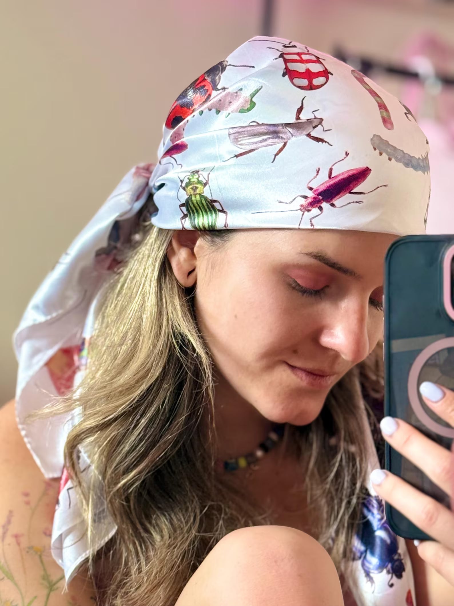 Insect Dream Bandana — Satin Bug Print Headscarf