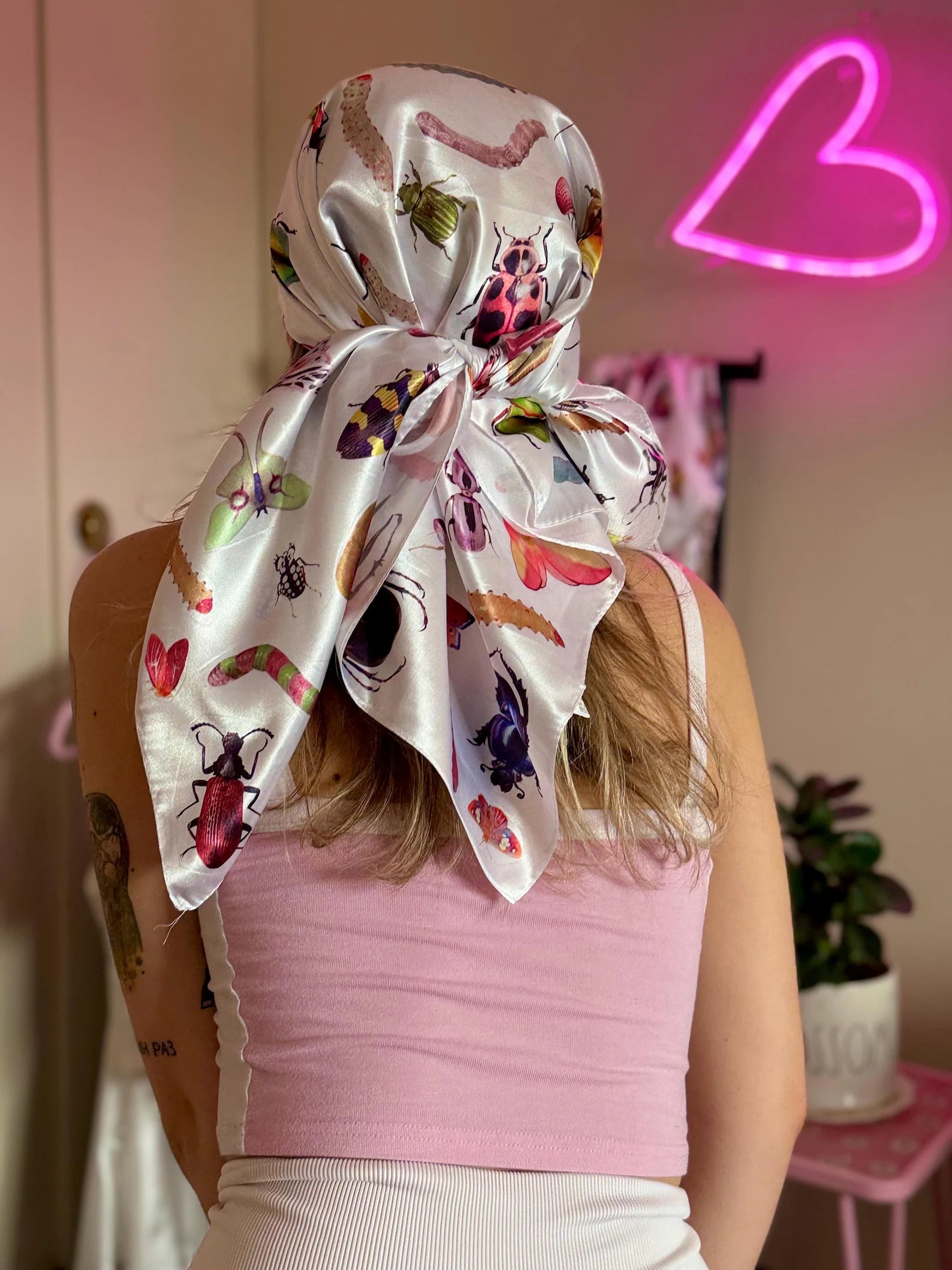 Insect Dream Bandana — Satin Bug Print Headscarf