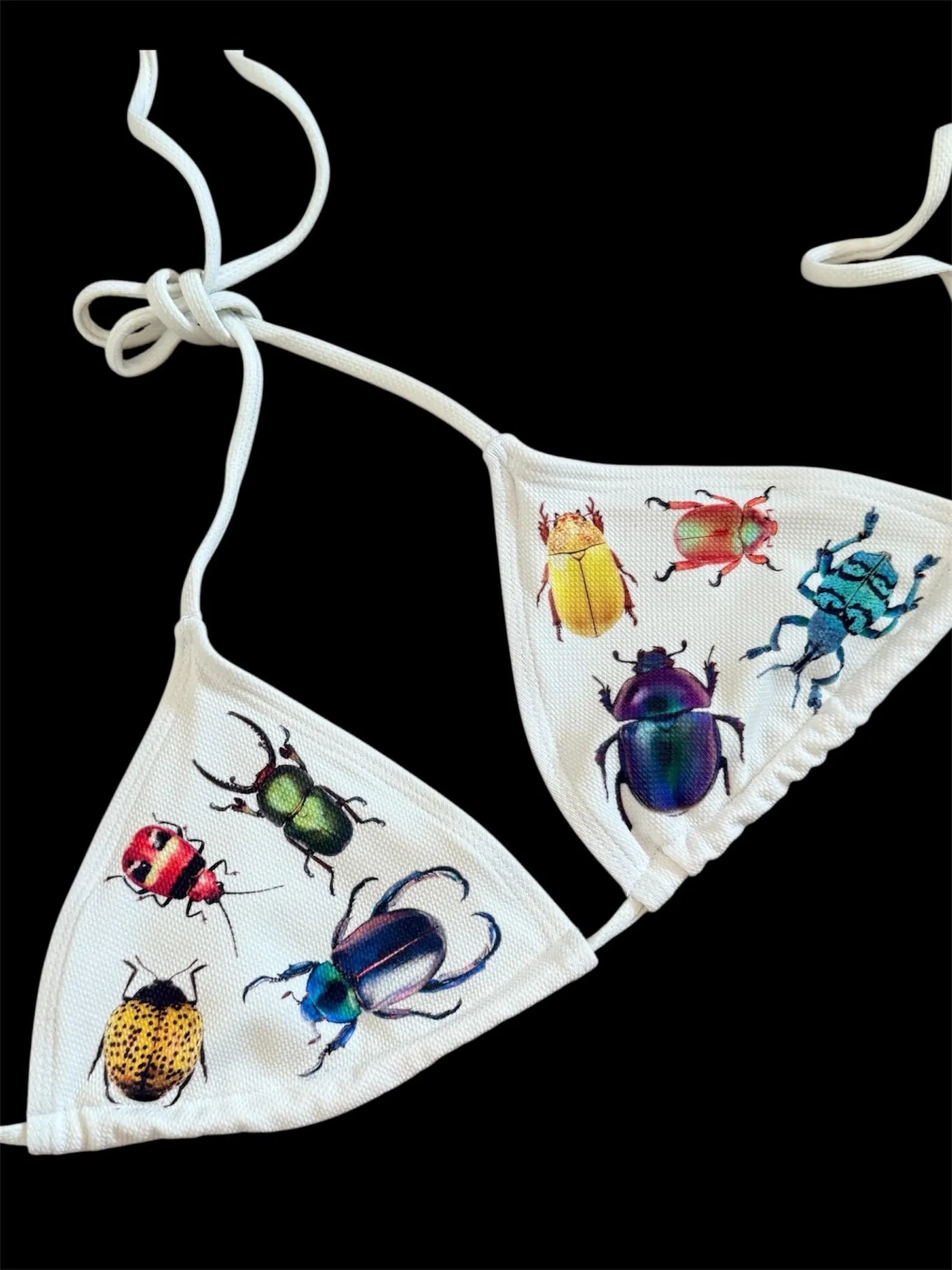 Y2K Bug Bikini – White Beetle Print Swimsuit, Insect Aesthetic Swimwear, Alt Fairycore Bikini Set, Handmade Gift for Her