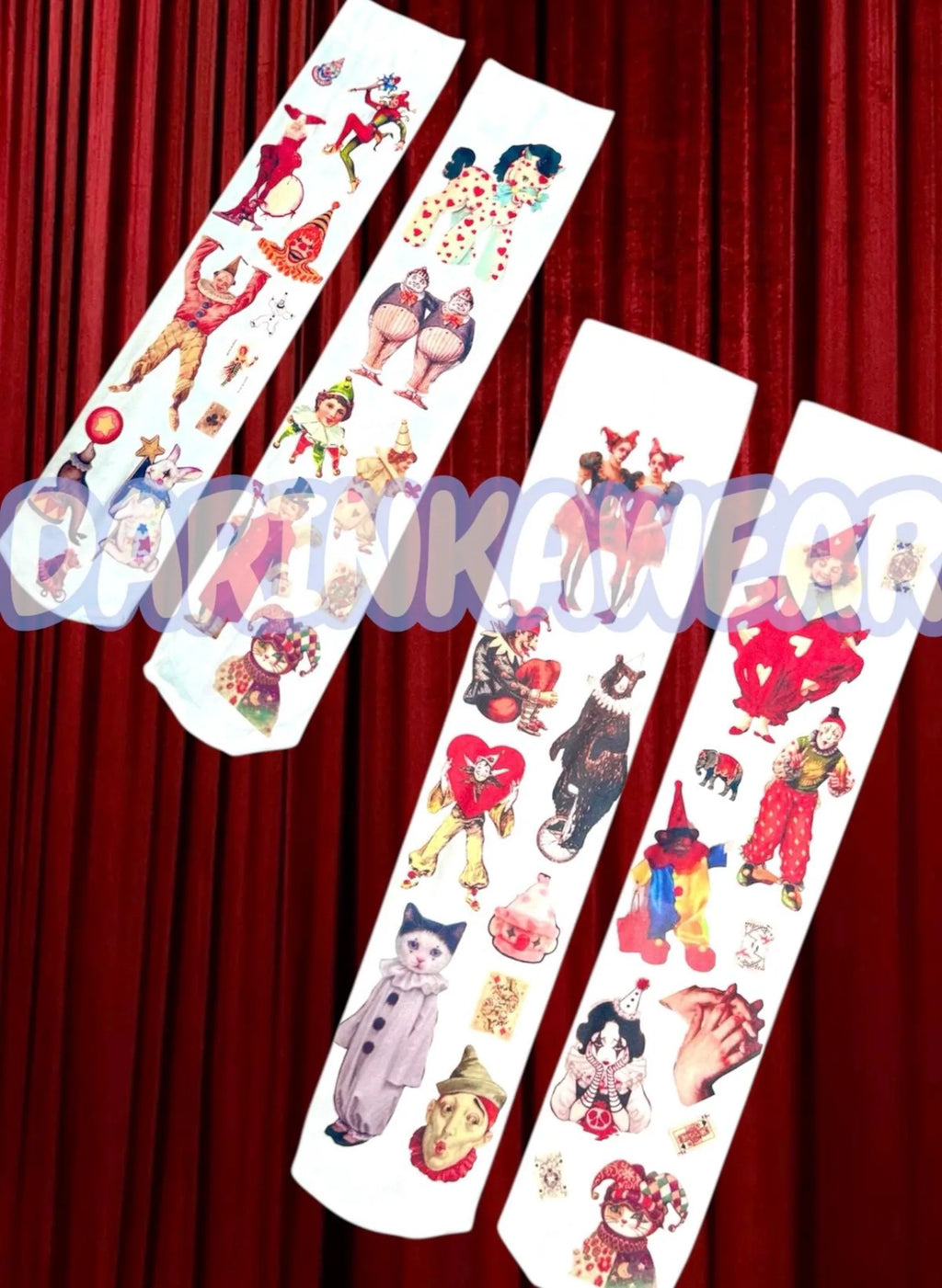 Vintage Circus Knee-High Socks – Retro Harlequin & Carnival Illustration Socks