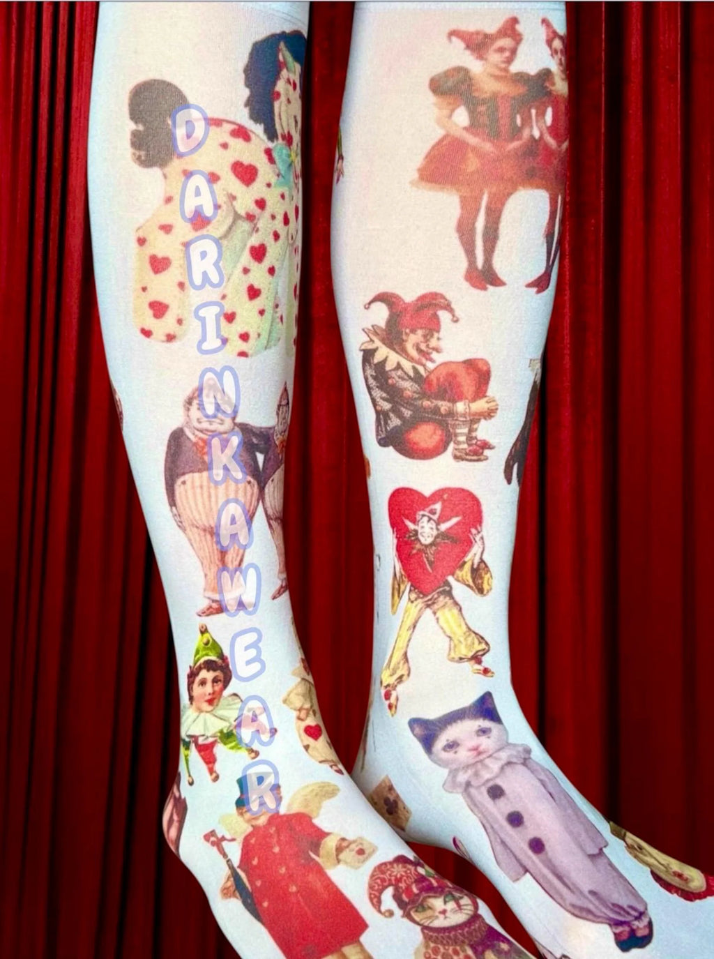 Vintage Circus Knee-High Socks – Retro Harlequin & Carnival Illustration Socks