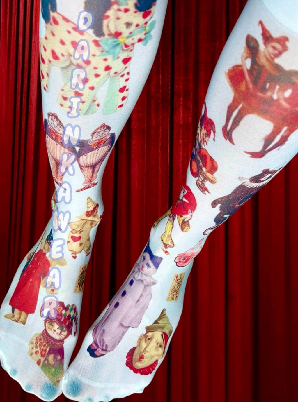 Vintage Circus Knee-High Socks – Retro Harlequin & Carnival Illustration Socks