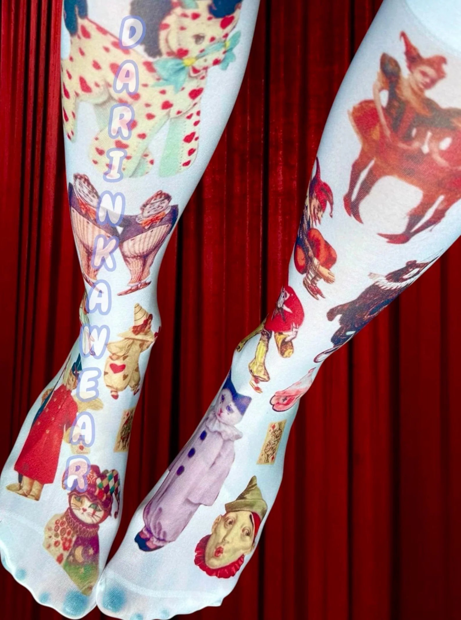 Vintage Circus Knee-High Socks – Retro Harlequin & Carnival Illustration Socks