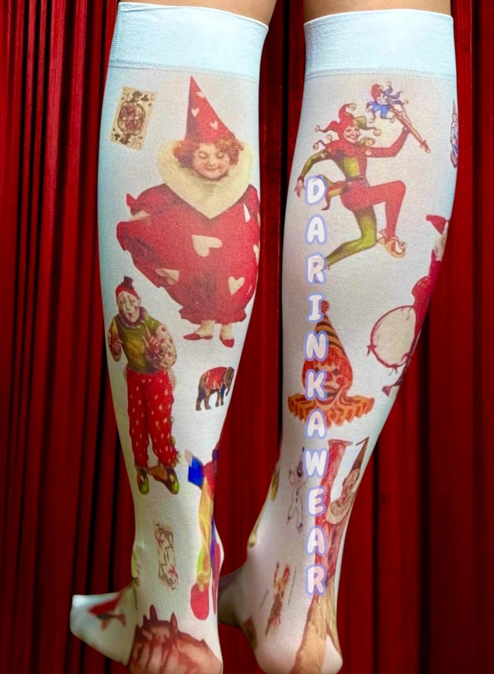 Vintage Circus Knee-High Socks – Retro Harlequin & Carnival Illustration Socks