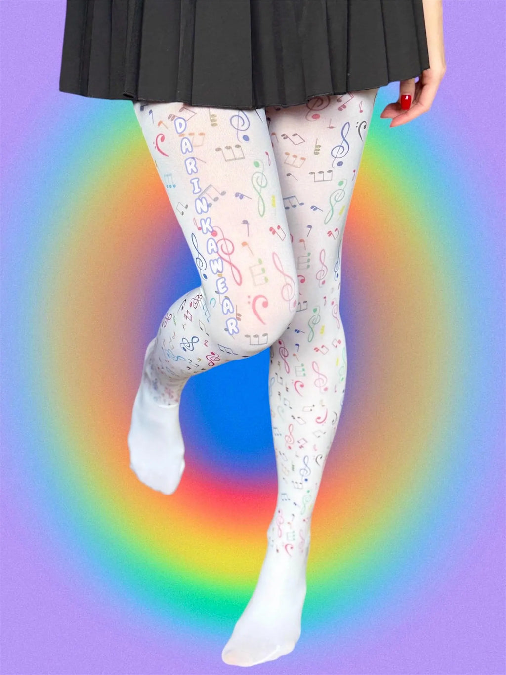 Music Note Tights, Kawaii Y2K Stockings, Cute Rainbow Aesthetic Tights, Coquette Anime Tights