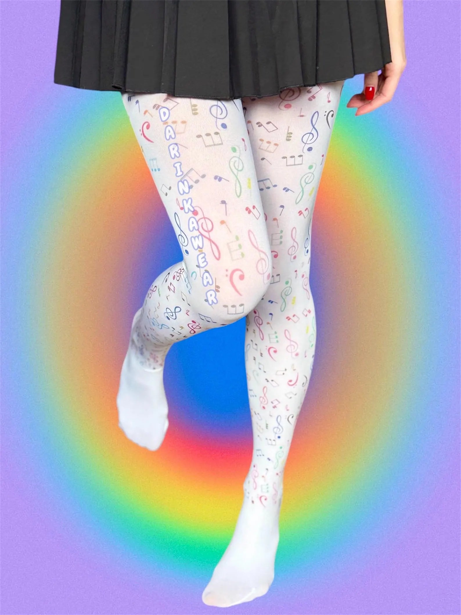 Music Note Tights, Kawaii Y2K Stockings, Cute Rainbow Aesthetic Tights, Coquette Anime Tights