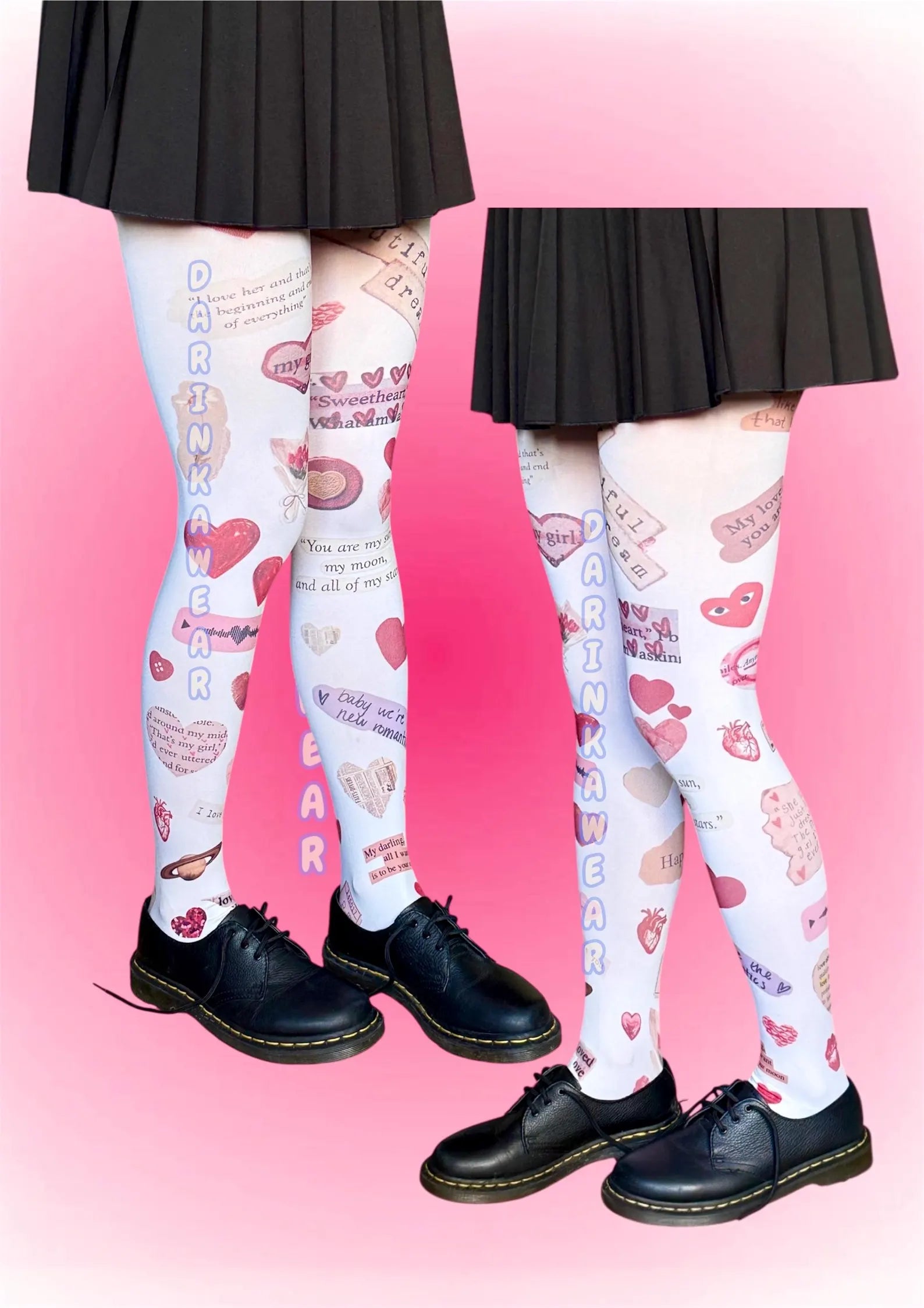 Valentine Tights, Heart Print Tights, Coquette Y2K Stockings