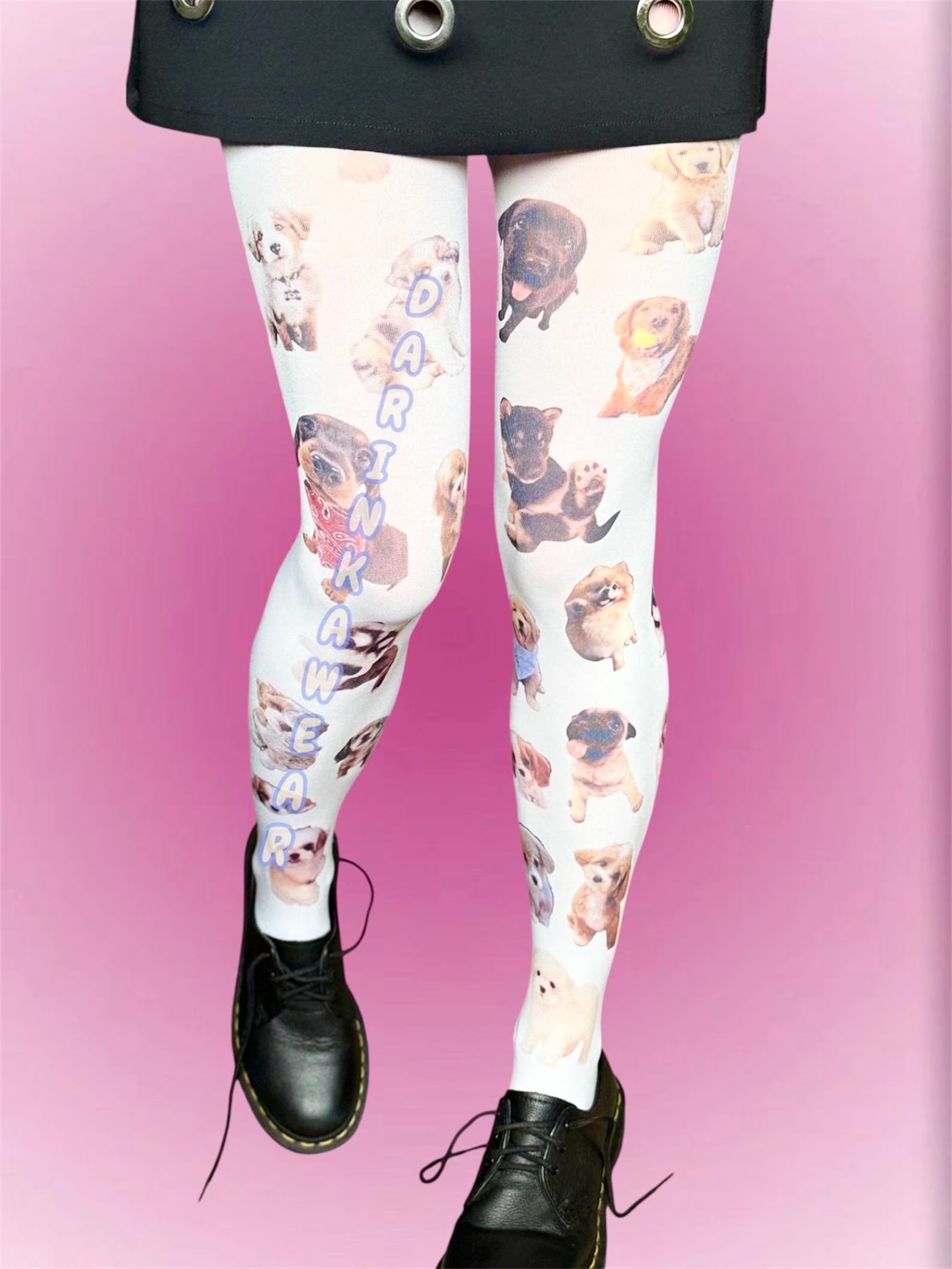 Puppy Print Tights — White Cute Dog Collage Tights