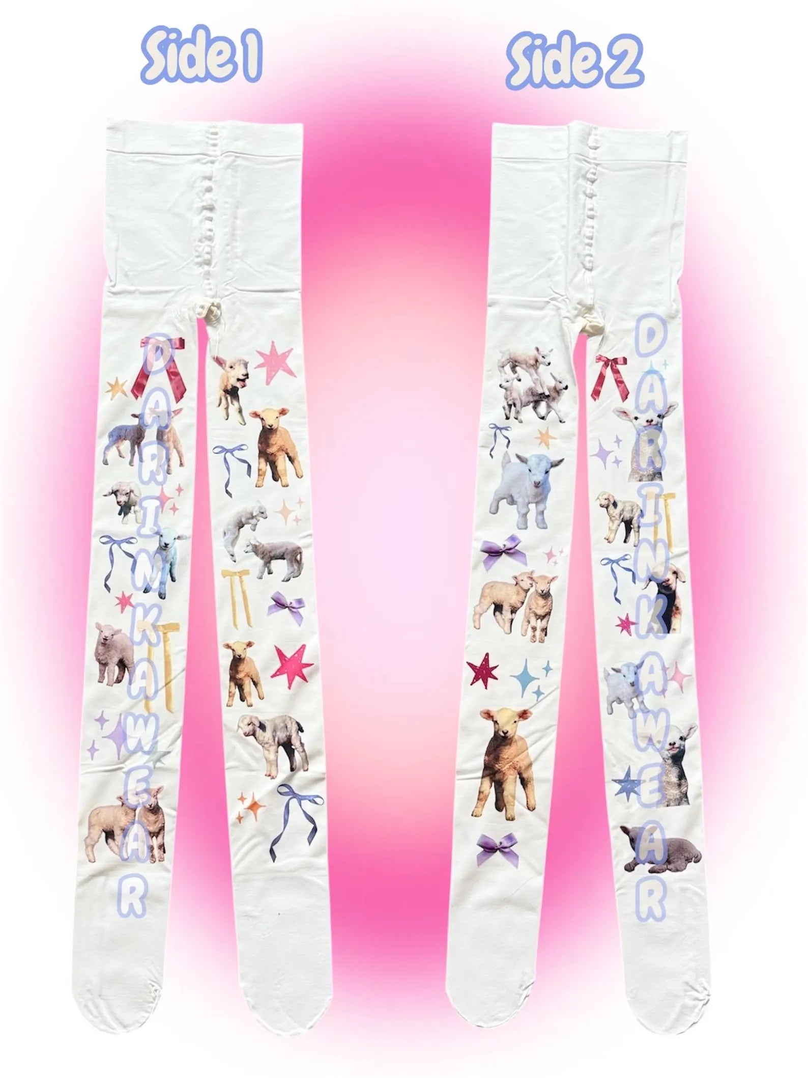 Goat Print Tights | Cute Lamb Tights Aesthetic | Coquette Tights | Y2K Tights | Pastel Tights