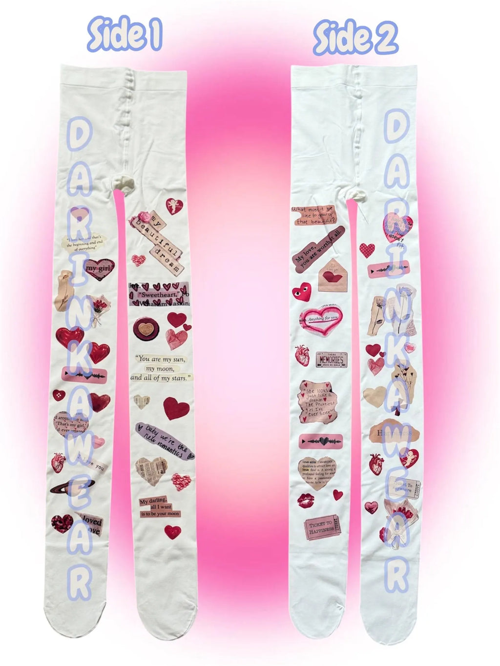 Valentine Tights, Heart Print Tights, Coquette Y2K Stockings