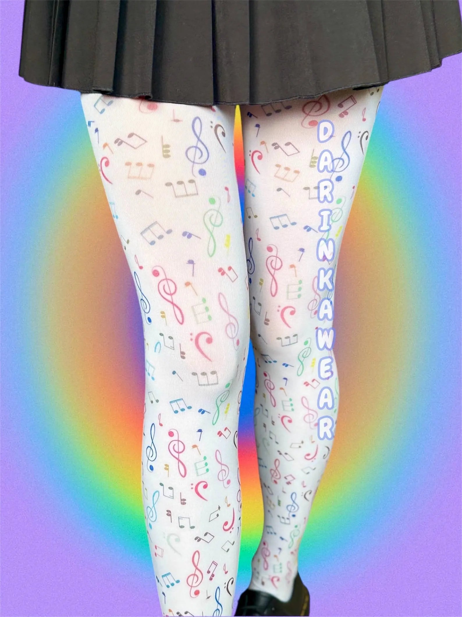 Music Note Tights, Kawaii Y2K Stockings, Cute Rainbow Aesthetic Tights, Coquette Anime Tights
