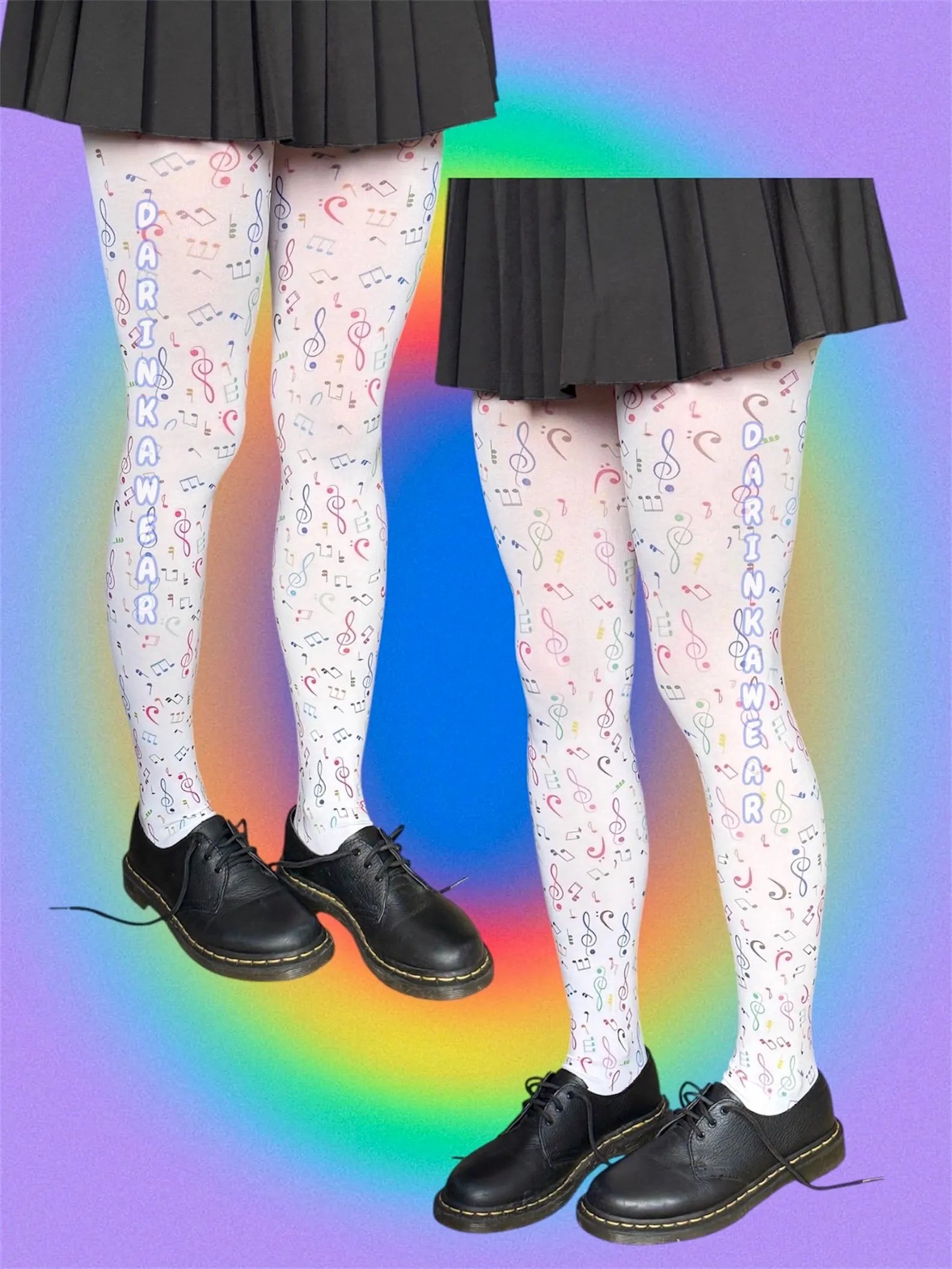Music Note Tights, Kawaii Y2K Stockings, Cute Rainbow Aesthetic Tights, Coquette Anime Tights