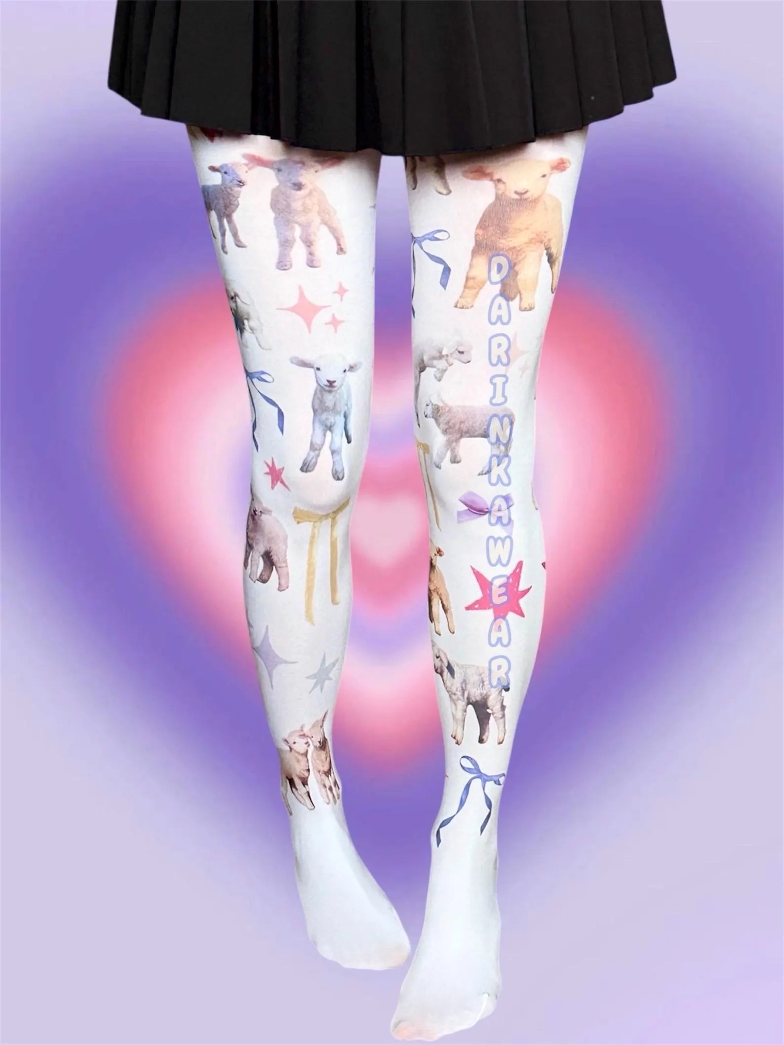 Goat Print Tights | Cute Lamb Tights Aesthetic | Coquette Tights | Y2K Tights | Pastel Tights