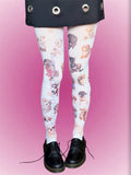 Puppy Print Tights — White Cute Dog Collage Tights