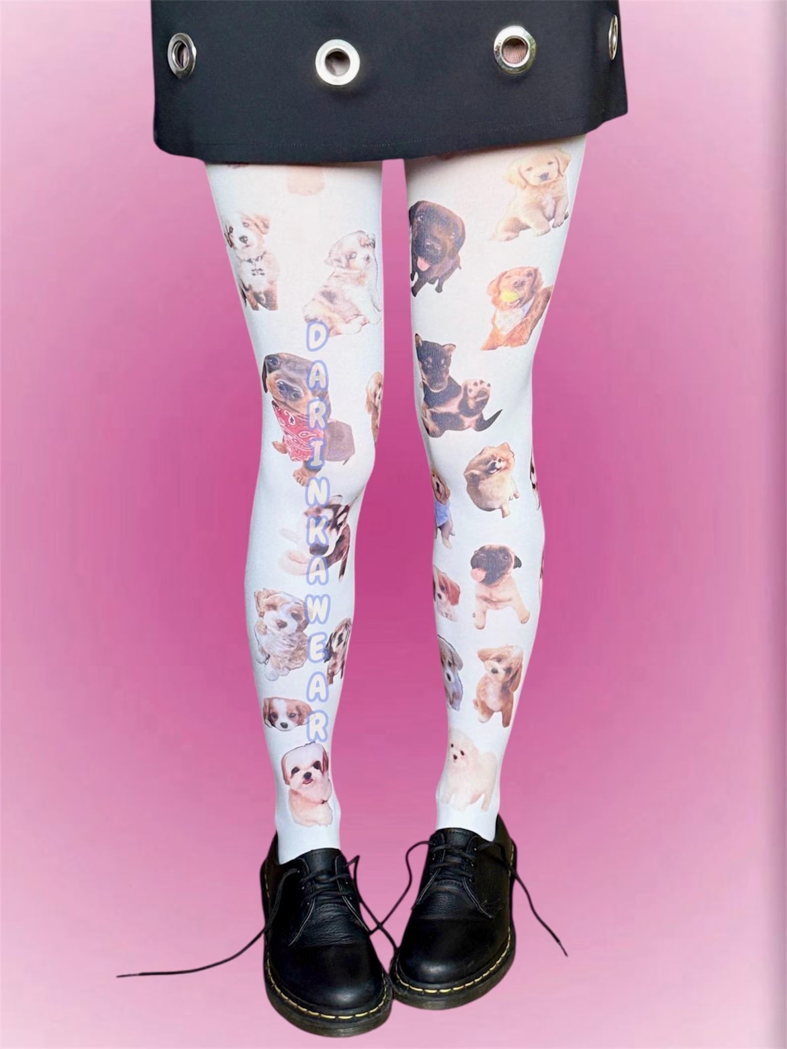 Puppy Print Tights — White Cute Dog Collage Tights