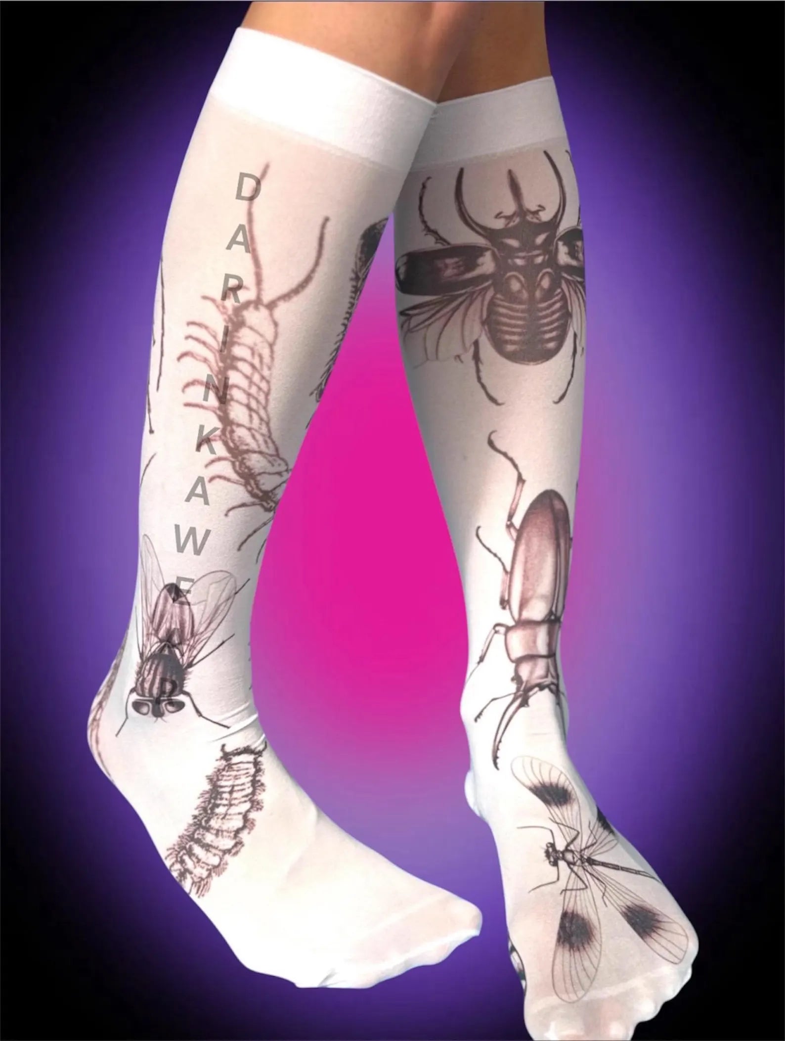 Creepy Insect Knee-Highs – Y2K Horrorcore Bug Socks, Alt Goth Stockings, Weirdcore Sciencecore Legwear