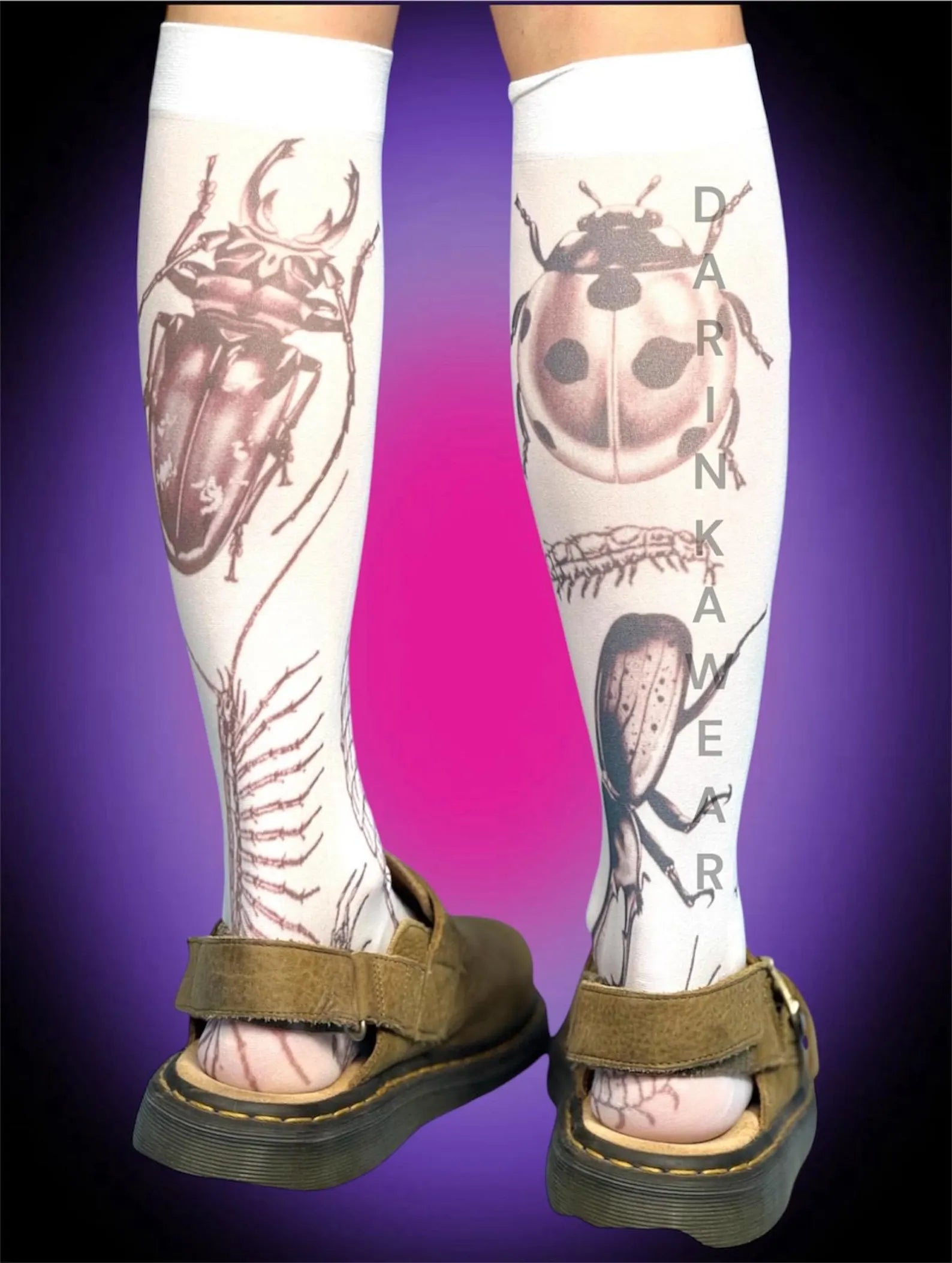 Creepy Insect Knee-Highs – Y2K Horrorcore Bug Socks, Alt Goth Stockings, Weirdcore Sciencecore Legwear