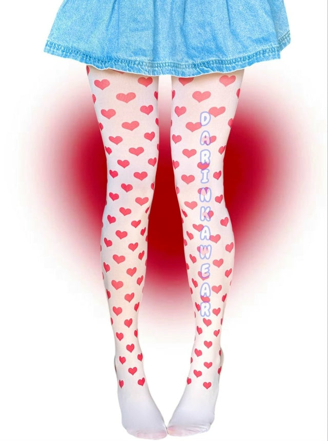 Heart Print Tights – Personalized Y2K Valentine Aesthetic Pantyhose