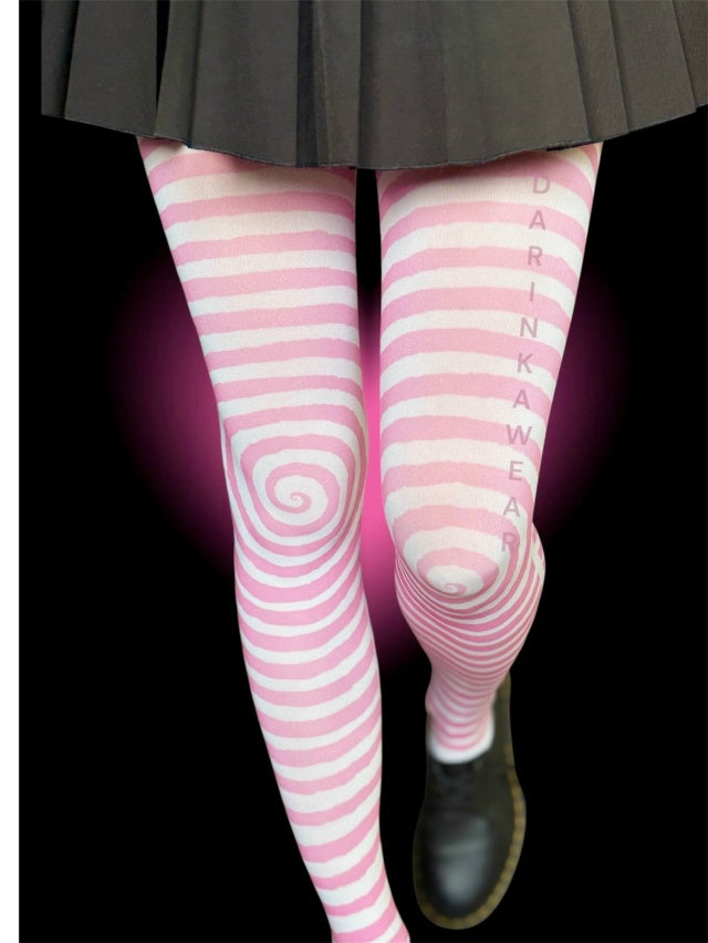Pink Spiral Striped Tights – Y2K Aesthetic Statement Pantyhose