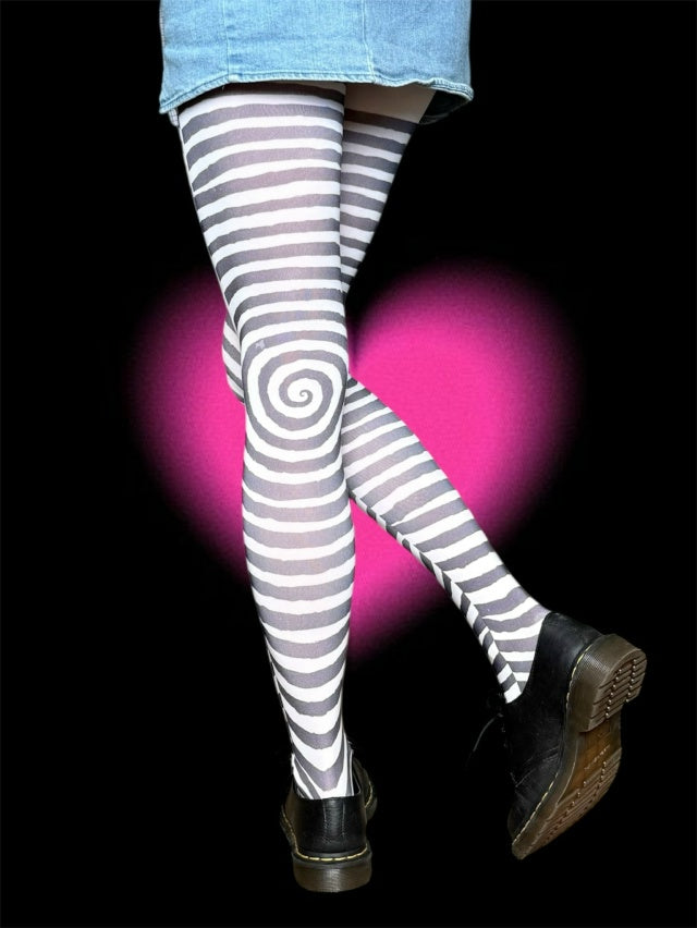 Spiral Striped Tights – Minimal Y2K Optical Illusion Pantyhose