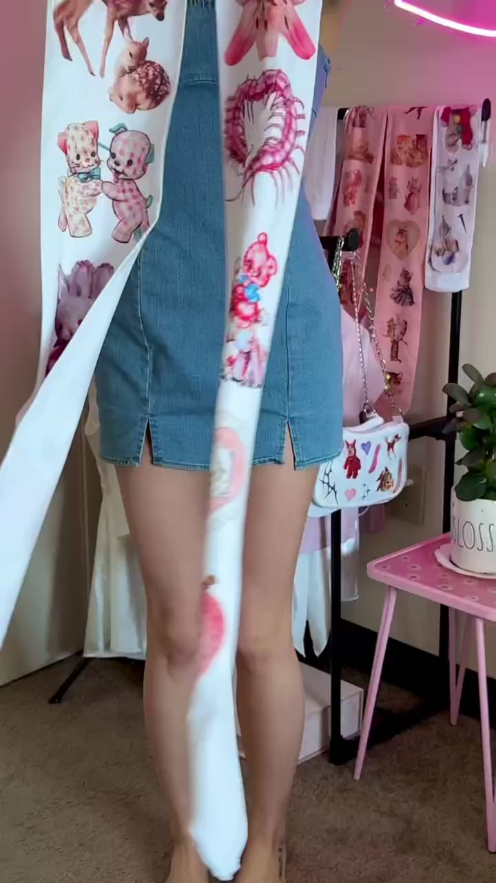 Pink Creepy Cute Tights | 80 Den Y2K Fairycore Alt Tights | Kawaii Vintage Print