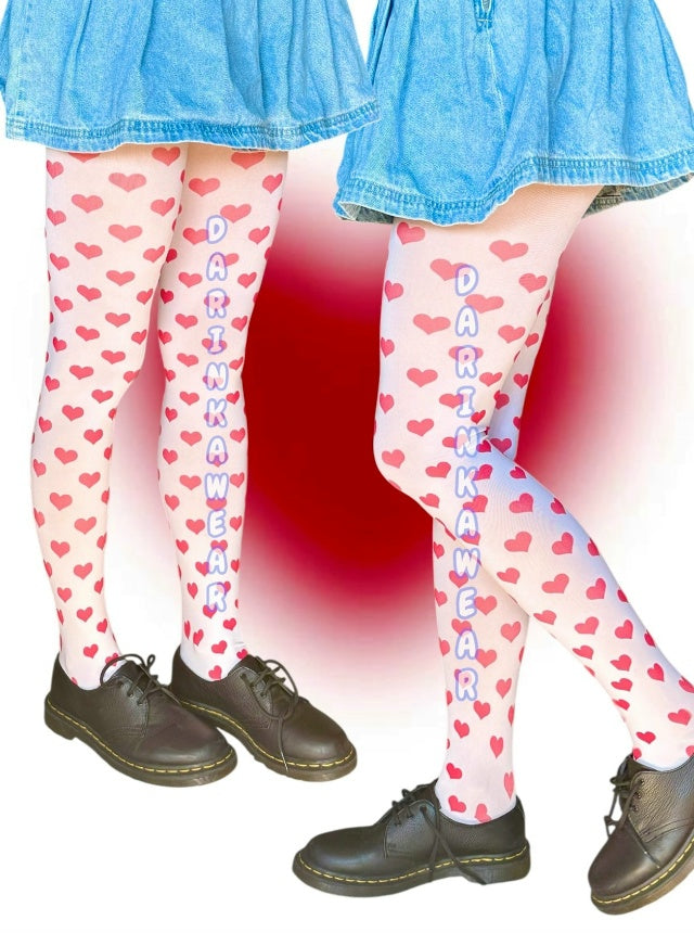Heart Print Tights – Personalized Y2K Valentine Aesthetic Pantyhose