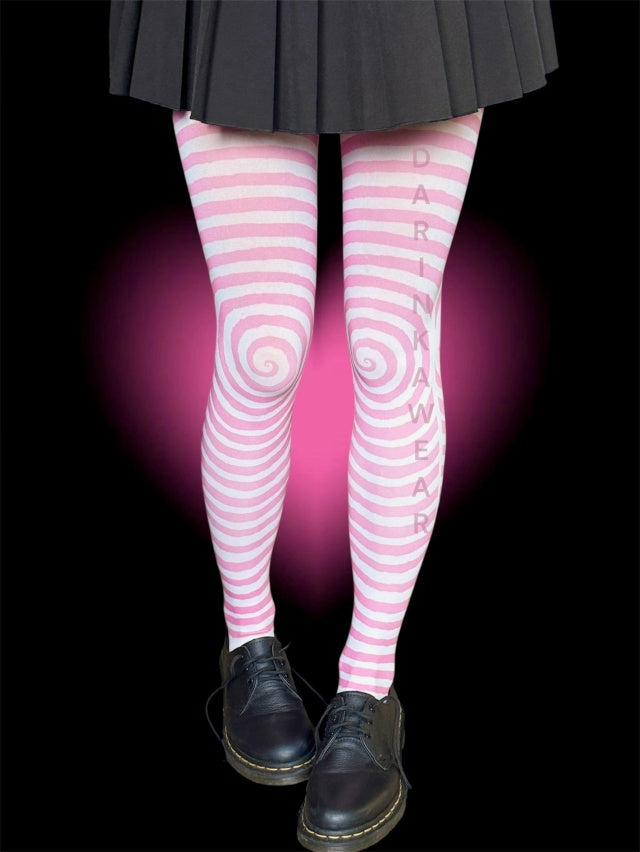 Pink Spiral Striped Tights – Y2K Aesthetic Statement Pantyhose