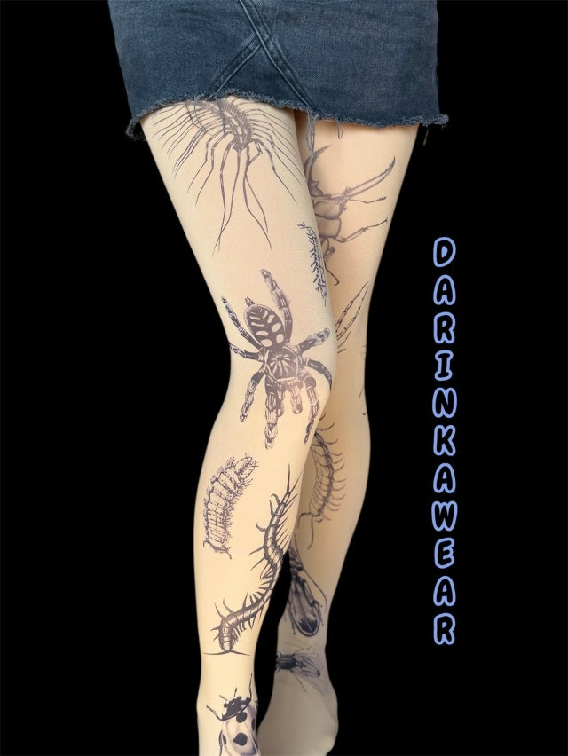 Insect Tattoo Tights – Dark Art Gothic Statement Pantyhose